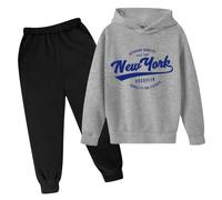 Ensemble sweat à capuche 2 pièces pour filles avec pantalon de survêtement à capuche pour enfants, tenue graphique de New York, survêtement, pantalon de survêtement décontracté 2025, gris, 5-6 ans