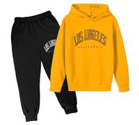 Ensemble sweat à capuche 2 pièces pour filles avec sweat à capuche et pantalon de survêtement pour l'automne pour tout-petits Los Angeles Californie Lettre de Los Angeles Californie Survêtement de