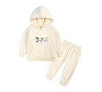 Ensemble sweat à capuche en polaire épaisse + pantalon de survêtement pour filles et garçons, manches longues, pantalon à capuche graphique mignon, 2 pièces, chaud pour l'automne et l'hiver