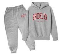 Ensemble sweat à capuche et pantalon de survêtement 2 pièces pour filles - Ensemble de survêtement Brooklyn New York - Hiver - Automne - Pantalon de survêtement graphique confortable - Ensemble
