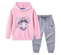 Ensemble Sweat à Capuche pour Filles, Haut à Capuche Coloré pour Filles et Pantalon Gris en Deux Pièces, Sweat à Capuche pour Enfants,Rose,130cm
