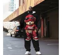 Ensemble Sweat-shirt à capuche et pantalon de survêtement imprimé ours 3D dessin animé punk pour hommes grande taille, avec poche à cordon. Tenues confortables pour l'automne. 1XL,2XL,3XL,4XL,5XL,6XLP