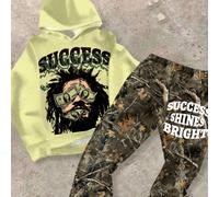 Ensemble Sweat-shirt à capuche et pantalon multicolore streetwear pour garçons avec imprimé végétal complet et col rond, ensemble tenue camouflage pour filles avec pantalon camouflage et t-shirt graph