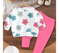 Ensemble Sweat-shirt à col ras du cou manches longues et leggings en tricot épais, style ballet féminin, rose crème, motif floral texturé coloré, doux et mignon, convient pour l'automne/l'hiver, la Sa