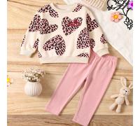 Ensemble Sweat-shirt cœur pour bébé fille, tissu doux et agréable à la peau, Top ample associé à un pantalon long rose ajusté, combinaison de tons rose frais 6-9M,9-12M,12-18M,18-24M,2-3YgraphiquePoly