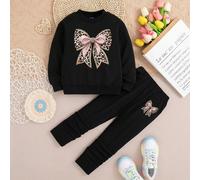 Ensemble Sweat-shirt-shirt col rond imprimé nœud papillon et leggings pour tout-petits 6Y,7Y,8Y,4Y,5Y,2-3YPlantesTissu tricoté