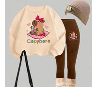 Ensemble Sweat-shirt-shirt et leggings imprimé motif mignon et créatif de Capi Bala pour filles, style décontracté et 8Y,9Y,10Y,11Y,12YTissu tricoté