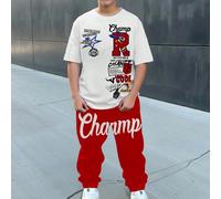 Ensemble t-shirt à col ras-du-cou à manches courtes et pantalon décontracté, confortable et mode minimaliste pour préadolescent. Style de rue classique et cool avec imprimé graphique et logo Champion.