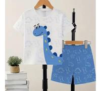 Ensemble t-shirt à col rond et short à taille élastique avec imprimé dinosaure mignon, convient aux enfants de la naissance à 3 ans, tissu léger pour les activités extérieures d'été 6-9M,9-12M,12-18M,