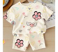 Ensemble T-shirt à manches courtes et short ample à col rond pour bébé fille, imprimé de fleurs croquis et de cœurs. Convient pour les vacances de printemps/été 6-9M,9-12M,12-18M,18-24M,2-3YUnicoloreÉ