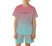 Ensemble T-shirt à manches courtes et short pour garçon avec motif graphique dégradé tendance, respirant et décontracté. Bonheur sans Contrainte