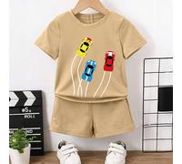 Ensemble t-shirt à manches courtes et short pour garçon, imprimé graphique de voiture, style décontracté, pour l'été 6Y,7Y,4Y,5Y,18-24M,2-3YgraphiquePolyester