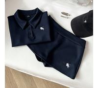 Ensemble t-shirt ajusté à col polo et mini-jupe-short taille basse avec broderie de cheval, style décontracté pour femmes L,M,S,XS,XXSTissu tricoté