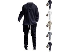 Ensemble t-shirt décontracté en tricot torsadé pour homme, haut à manches courtes et short de jogging avec cordon de serrage, 2 pièces col en V pour homme, bleu marine, L