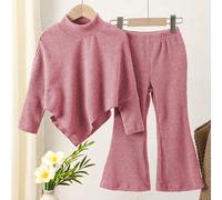 Ensemble T-shirt décontracté pour filles (petite taille) printemps/automne/hiver, conçu avec un pull asymétrique à col montant en tricot côtelé en tissu brossé, Top T-shirt à manches longues de couleu