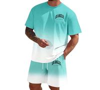 Ensemble t-shirt et short en polyester ombré pour homme, manches courtes | Ensemble 2 pièces assorti avec un t-shirt à manches courtes et un short à taille élastique, effet de couleur ombrée et petite