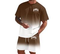 Ensemble t-shirt et short en polyester ombré pour homme, manches courtes | Ensemble 2 pièces assorti avec un t-shirt à manches courtes et un short à taille élastique, effet de couleur ombrée et petite