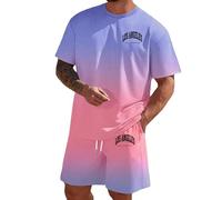 Ensemble t-shirt et short en polyester ombré pour homme, manches courtes | Ensemble 2 pièces assorti avec un t-shirt à manches courtes et un short à taille élastique, effet de couleur ombrée et petite