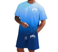 Ensemble t-shirt et short en polyester ombré pour homme, manches courtes | Ensemble 2 pièces assorti avec un t-shirt à manches courtes et un short à taille élastique, effet de couleur ombrée et petite