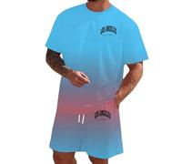 Ensemble t-shirt et short en polyester ombré pour homme, manches courtes | Ensemble 2 pièces assorti avec un t-shirt à manches courtes et un short à taille élastique, effet de couleur ombrée et petite