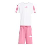 adidas Unisex Kinder ESSENTIALS SMALL LOGO STRIPES T-SHIRT SET, white/pink fusion, 5-6 Years