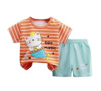 Ensemble T Shirt et Short pour Enfant Garçon, Tenue de Sport d’Été Respirante à Manches Courtes, Col Rond et Short Décontracté, Vêtements 2 Pièces Légers pour Jeux, École (Orange-C, 9-18 Months)