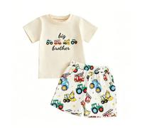 Ensemble t-shirt et short pour garçon avec inscription brodée - Motif automobile ludique, haut à manches courtes et short assorti, en coton doux, idéal pour les jeux et sorties quotidiennes des