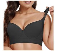 Ensemble t-shirt grande taille lingerie pour femme Soutien-gorge push-up profond en V, Noir , 105F
