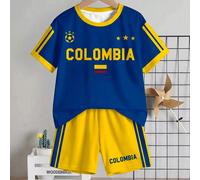Ensemble T-shirt minimaliste décontracté pour bébé garçon, convient pour l'été, Coupe du Monde de football classique, imprimé motif drapeau texte Colombie, maillot de sport, convient pour les sports 6