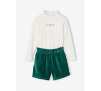 VERTBAUDET Ensemble T-shirt + short en velours fille vert 5A