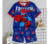 Ensemble t-shirt simple et décontracté pour jeune garçon, imprimé graphique classique et cool du personnage de héros Spider, motif toile d'araignée stylé, icône d'araignée stylée, convient pour le pri