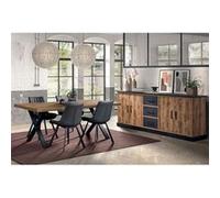 JENNA - Ensemble Table 170cm + Buffet 4 Portes Aspect Bois et Métal - Altobuy Marron