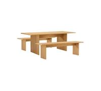 Happy Garden Ensemble table 180 cm et 2 bancs ALMA Style scandinave Marron