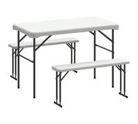 Outsunny Ensemble Table Pliante et bancs de Pique-Nique 113 cm, Table Camping Pliante avec chaises Portables avec poignées de Transport, Pliable, Gris Clair et Blanc