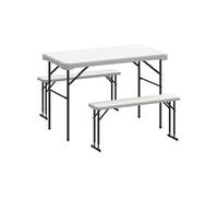 Outsunny Ensemble Table Pliante et bancs de Pique-Nique 113 cm, Table Camping Pliante avec chaises Portables avec poignées de Transport, Pliable, Gris Clair et Blanc