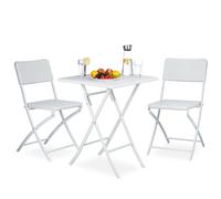BAKAJI Set Table Pliante 62 x 62 cm + 2 chaises Pliantes ameublement extérieur Jardin terrasse Structure en Acier Inoxydable et sièges en rotin (Blanc)