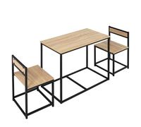 HOMCOM Ensemble Table et chaises de Salle à Manger Set de 1 Table + 2 chaises encastrables pour Cuisine - métal Noir Aspect chêne Clair