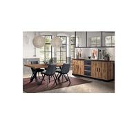 JENNA - Ensemble Table 230cm + Buffet 4 Portes Aspect Bois et Métal -