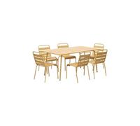 Ensemble table + 4 chaises + 2 fauteuils en métal moutarde - BACA