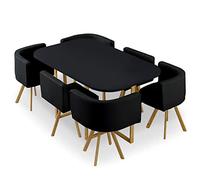 Ensemble Table + 6 Chaises Oslo XL Noir & Simili Noir - Table Salle à Manger 150x90 cm - Set Design Moderne Scandinave pour 6 Personnes