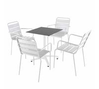 Ensemble table 60 cm ardoise et 4 chaises en métal blanc - Oviala Opéra