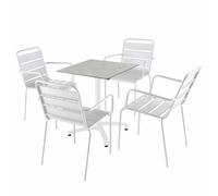 Ensemble table 60 cm béton gris clair et 4 chaises en métal blanc - Oviala Opéra