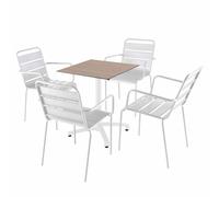 Ensemble table 60 cm chêne clair et 4 chaises en métal blanc - Oviala Opéra