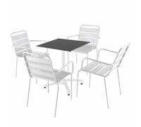 Ensemble table 60 cm noir et 4 chaises en métal blanc - Oviala Opéra