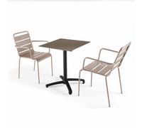 Ensemble table 60 cm taupe et 2 fauteuils en métal taupe - Oviala Opéra