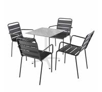 Ensemble table 70 cm marbre et 4 chaises en métal gris - Oviala Opéra