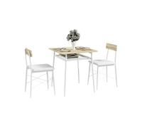 Ensemble table à manger 2 chaises style contemporain cosy - étagère - acier PU blanc aspect bois clair