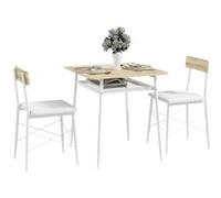HomCom Ensemble table à manger 2 chaises contemporain cosy – étagère, acier – blanc et chêne