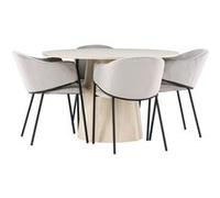 Ensemble Table à Manger & 4 Chaises Lanzo & Evelina 120cm Naturel et Gris Gris