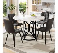 Ensemble Table à Manger 5 Pièces - Table Ronde 100 cm - Velours Gris - Design Moderne - Confort Optimal